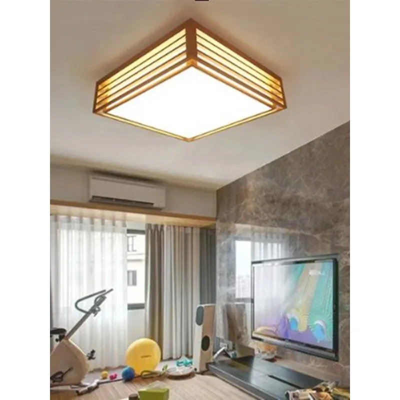 Japanese style bedroom living room ceiling light wood led new Chinese modern minimalist square Art ceiling lamp
