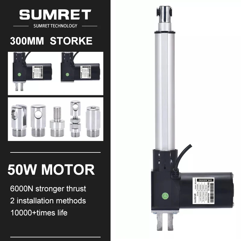 

300mm Stroke Mini Feedback Linear Actuator 6000N 2000N DC 12V 24V Motor Door Opener Heavy Duty Table Column Precise Hall Sensor