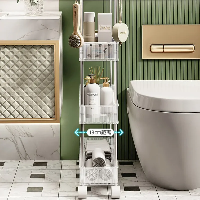 Elegant Acrylic Toilet Storage Shelves - High Level Bathroom Seam Shampoo Holder, Narrow Side Cabinet with Mobility