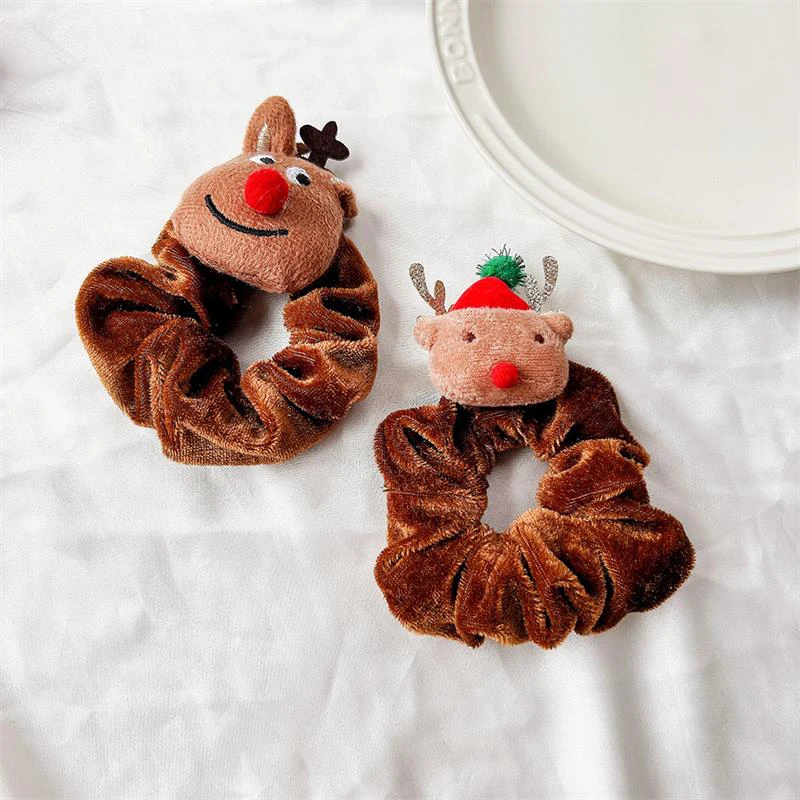 Bonito dos desenhos animados árvore de natal papai noel elk pelúcia intestino grande scrunchies corda de cabelo elástico faixas de cabelo moda acessório de cabelo