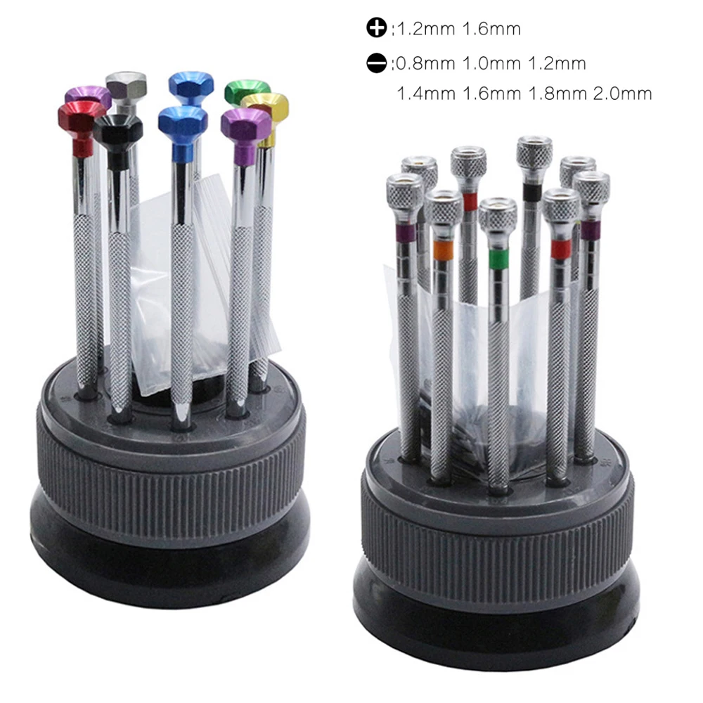 9PCS 0.8-2.0mm Precision Watchmaker Screwdriver Set With Rotating Base Flat Blade Slotted Screwdrivers For Watch Glasses Repair