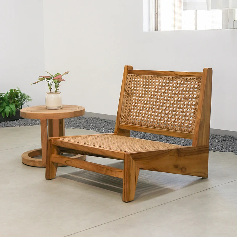 Sofá de teca ao ar livre cadeira pátio à prova dwaterproof água e protetor solar varanda hotel jardim para todos os climas feito de móveis de vime