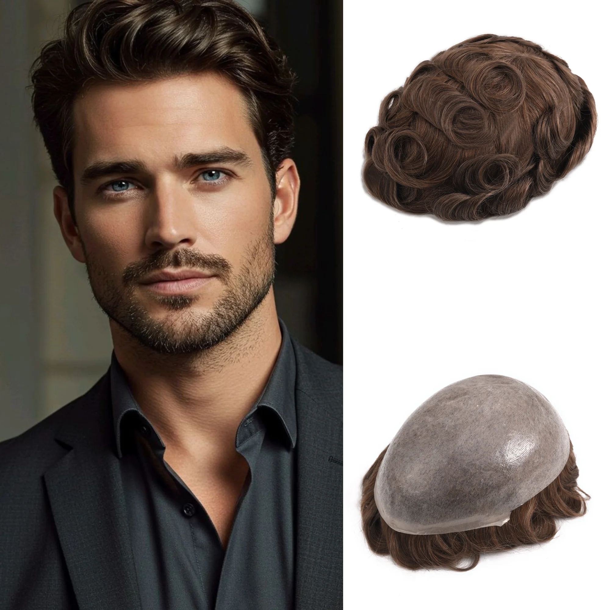 

Bald Spot Hair Patch Toupee for Men 8×10inches Full PU Skin Base Cover-up Human Hair Topper Replacement Systems