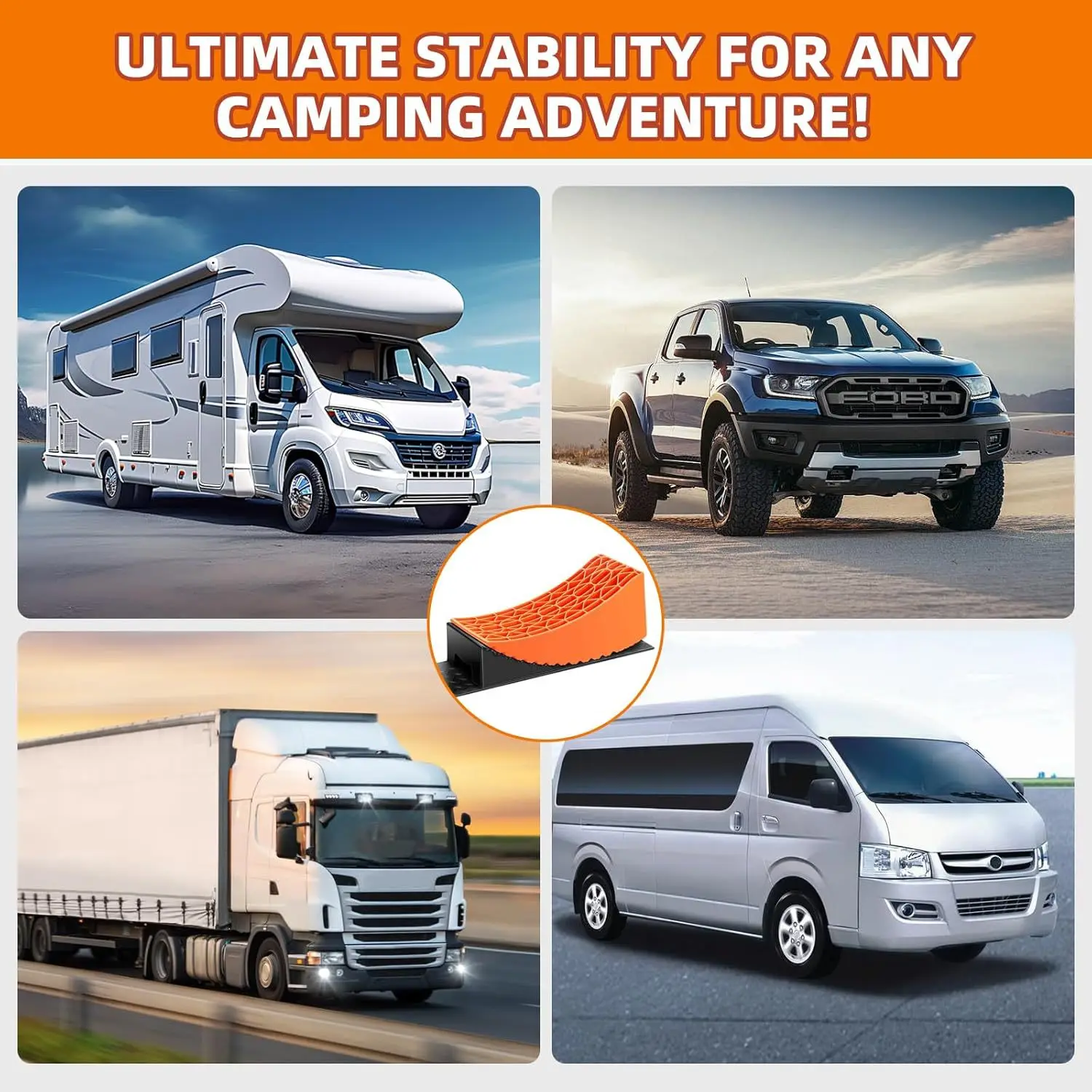 RV Leveling Blocks & Wheel Chocks,Camper Tire Balancer,4-Ton Load,Dual-Axle Trailer-Specific,Anti-Slip for All Terrains