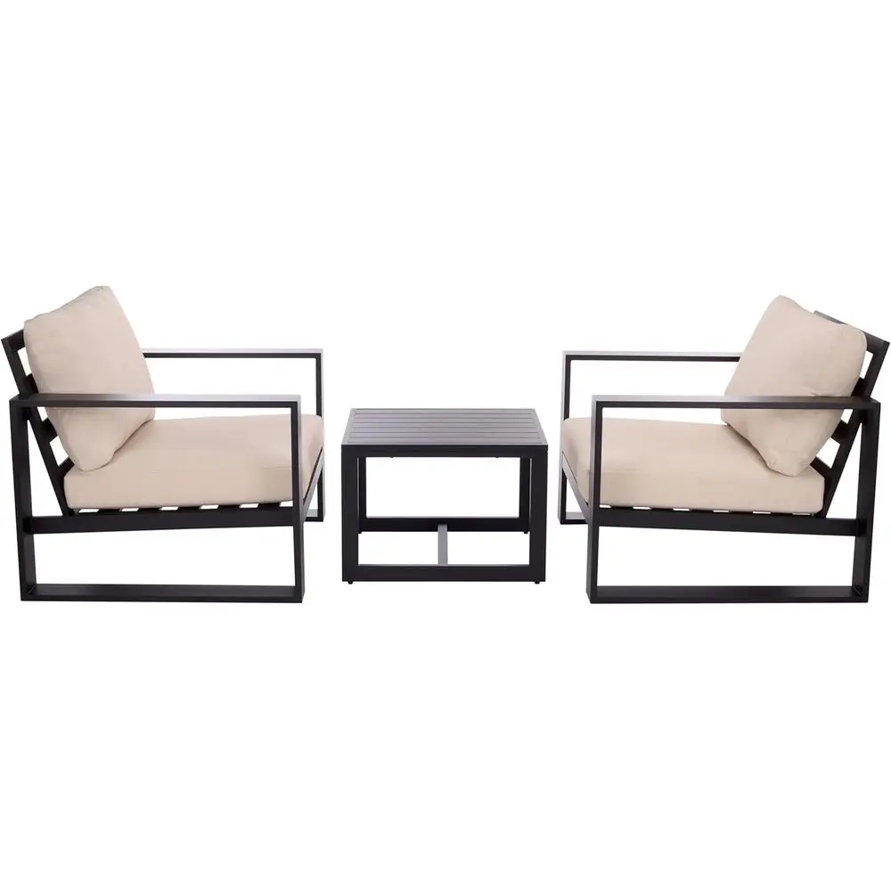 

Outdoor Patio urniture Collection – ash Black & Taupe Cushion 3-Piece Living Set, ern Outdoor Chairs & Slatted Square Table (PAT