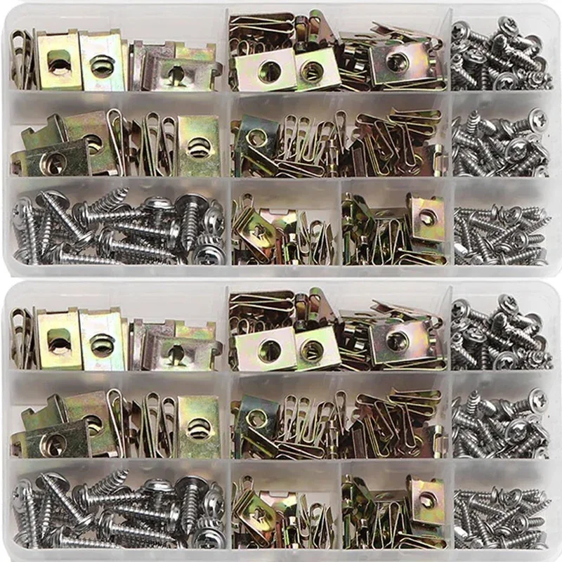 

200pcs Car Metal Screw Fastener Clips U-Type Clip With Screw Engine Shield Bumper Guard Fastener Clamp For Automobile