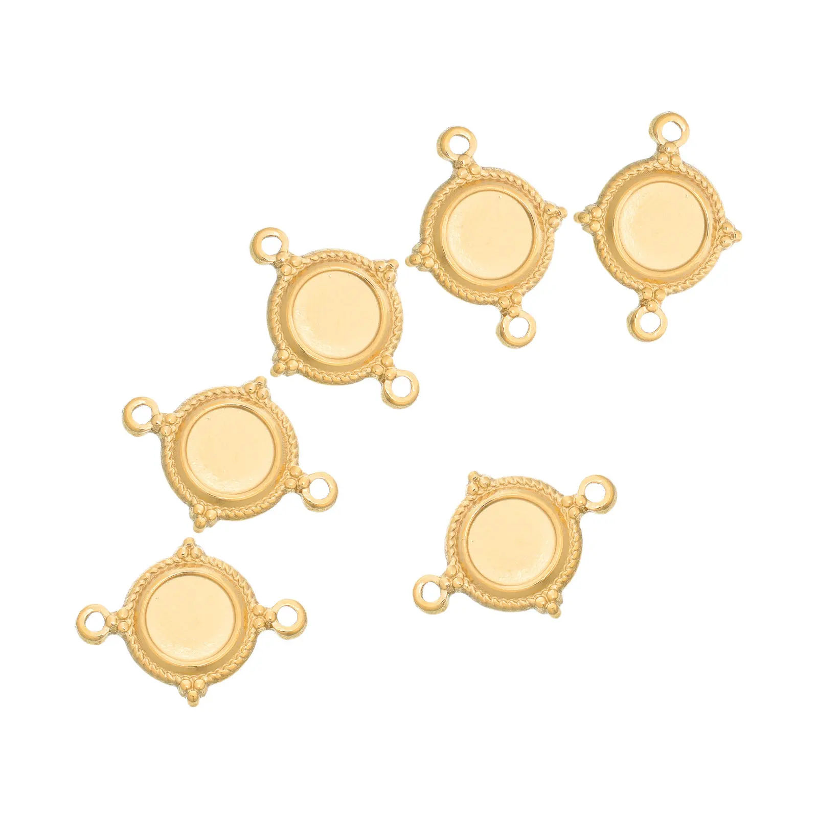 Stainless Steel Blank Bezel Pendant Trays 6Pcs Dual Loop Connectors for Resin Photo Jewelry Making