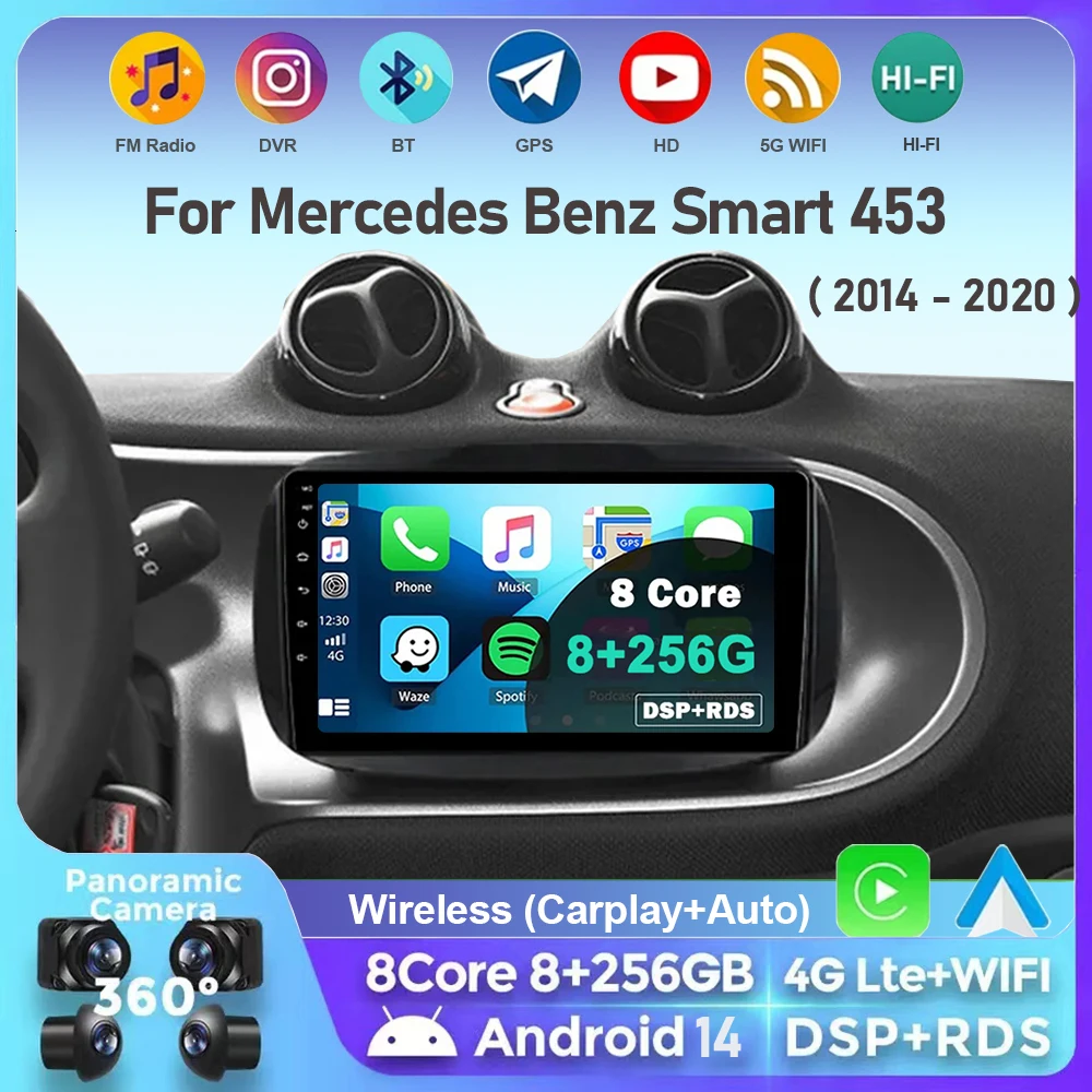 

Android14 Carplay Auto For Mercedes Benz Smart 453 Fortwo 2014 2015 2016 2017 2018 -2020 Multimedia Car Radio Player WIFI Stereo