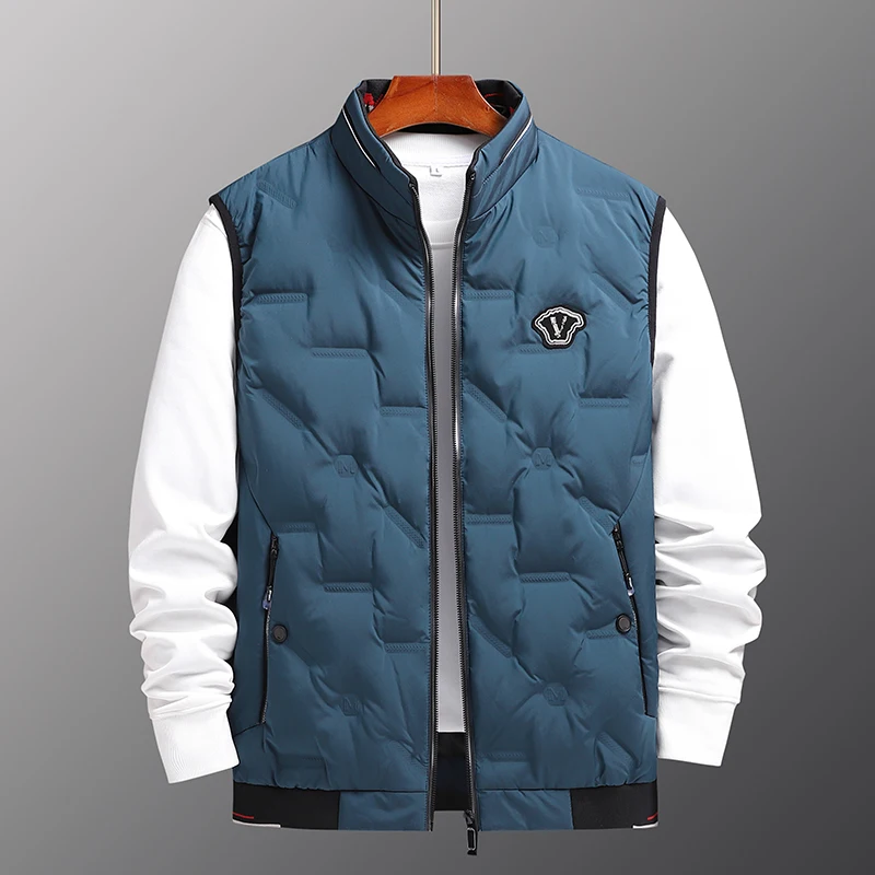Simple Loose Stand Collar Fashion Outwear Jacket Windproof Causal Thermal Sleeveless Zipper Duck Down Vest Coat Men Warm Clothes