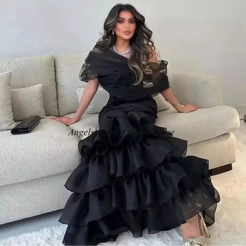 Saudi Arabia Mermaid Prom Dresses Organza Skirt Tiered Evening Party Gowns Event Dresses Vestidos De Graduación Customized