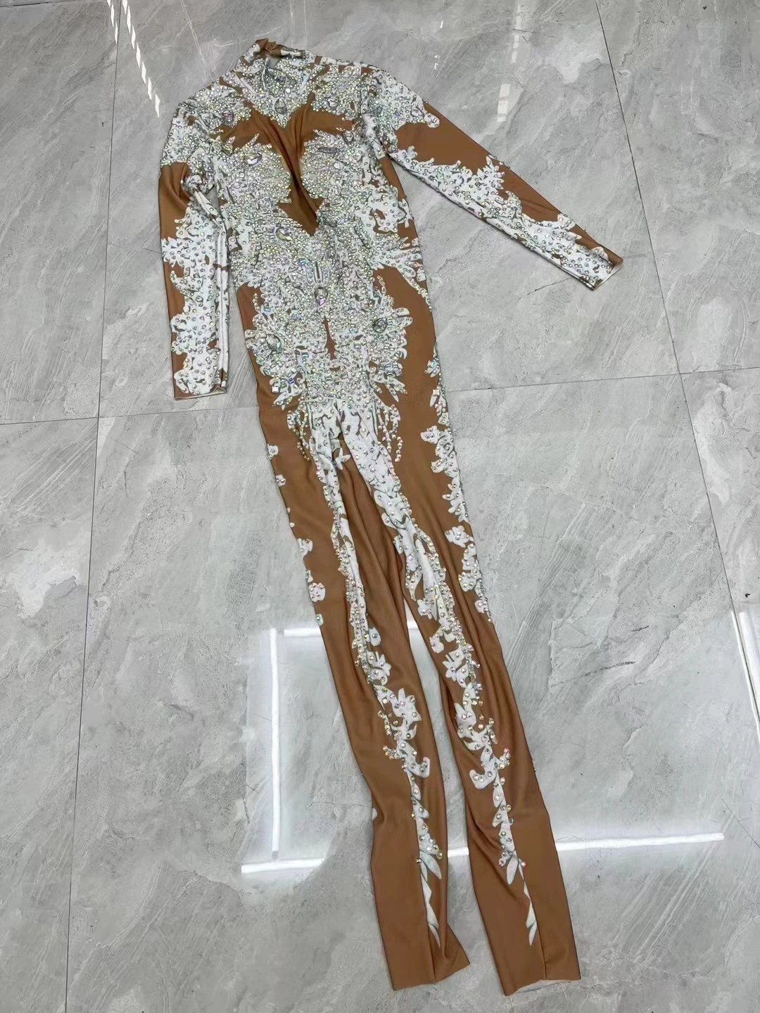 Mulheres strass impressão macacão festa de aniversário boate mostrar roupa cantor sexy palco desempenho traje cristal collants