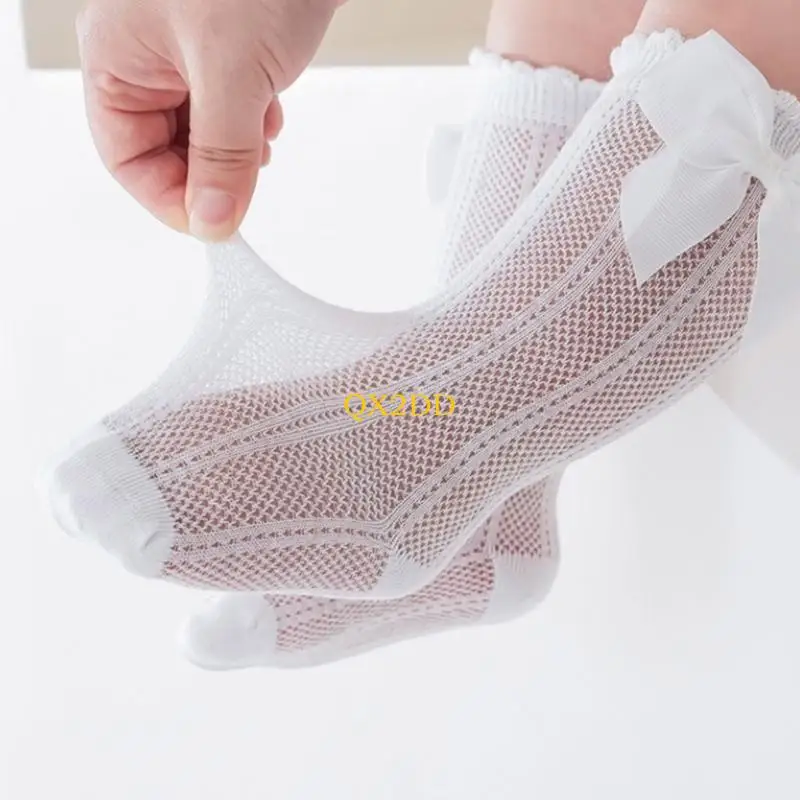 QX2D 1 pair Long Tube Socks for Baby Girls Nonslip Calf Length Cotton Hosiery Soft & Breathable Summer Legwear Socks