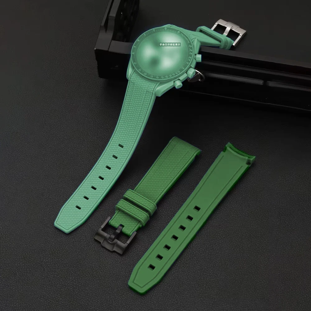 Green Rubber Watchband 20mm Waterproof Sports Watch Strap for Omega MoonSwatch Rolex with Curved End watchband