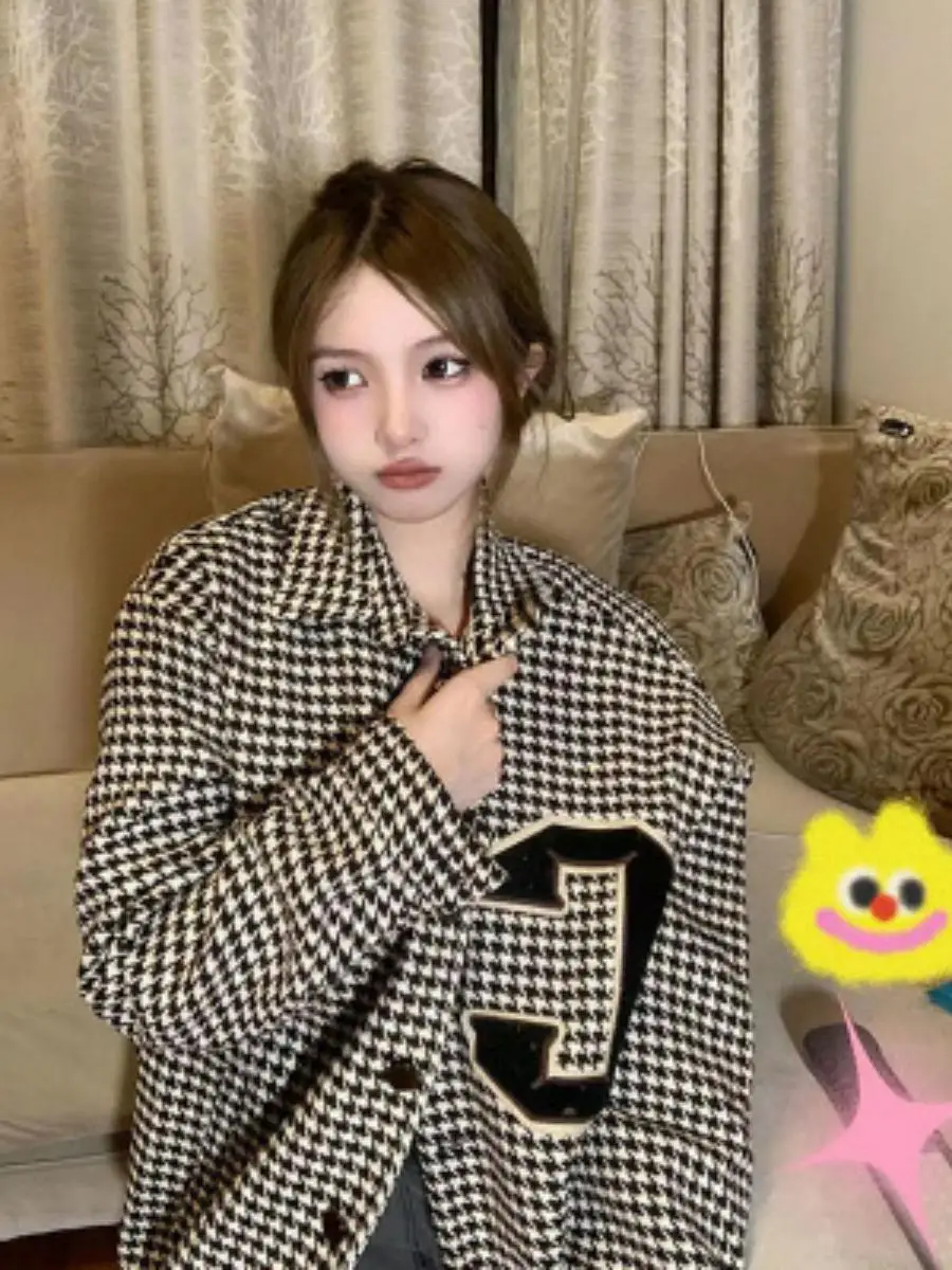 

Ретро буквенная вышивка воротник-стойка Jaet irt верхняя одежда для женщин 202, новый осенне-зимний студенческий открытый кардиган, модный топ