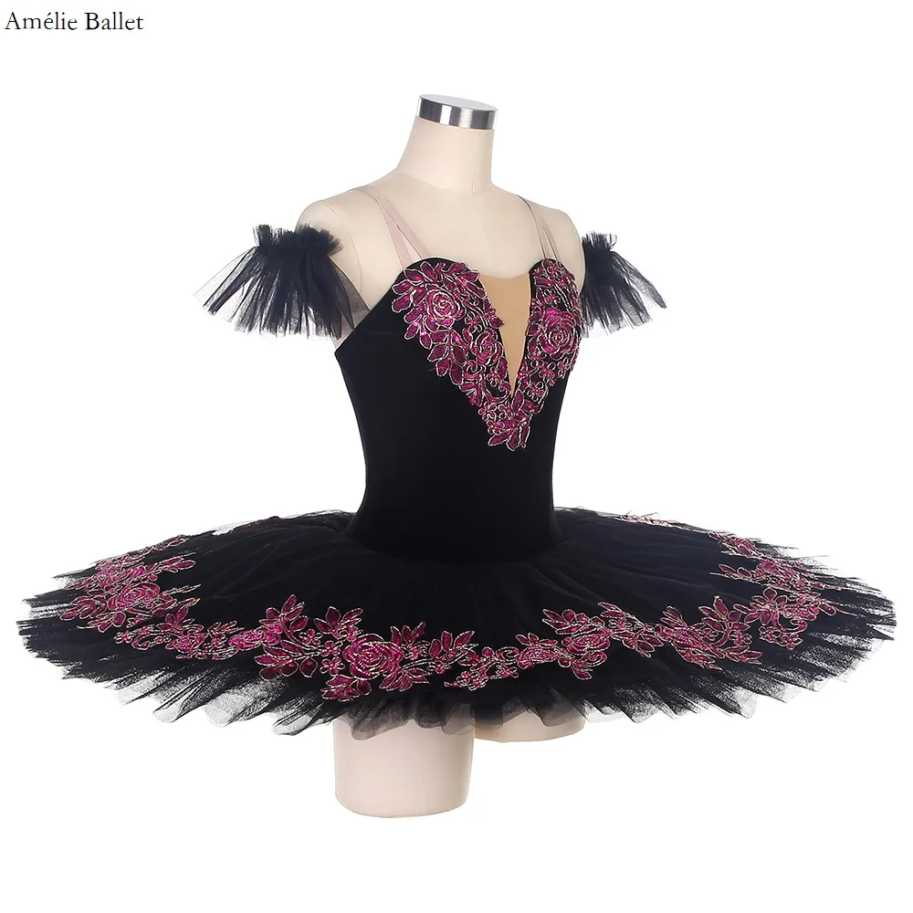 BLL023 Black Pre-professional Ballet Dance Tutus Ballerina Dance Costumes Stiff Tulle Ballet Dance Pancake Tutu for Adult Girls