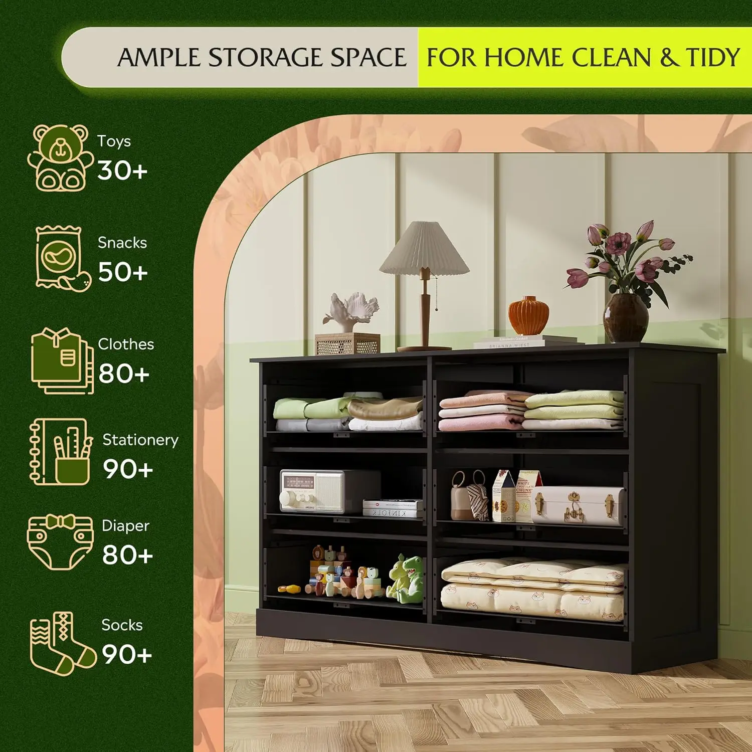 خزانة خشبية لغرفة النوم، خزانة ذات أدراج واسعة مع 6 أدراج، وحدة برج تخزين كبيرة لأثاث البلوط، منظم متجر الخزانة #4