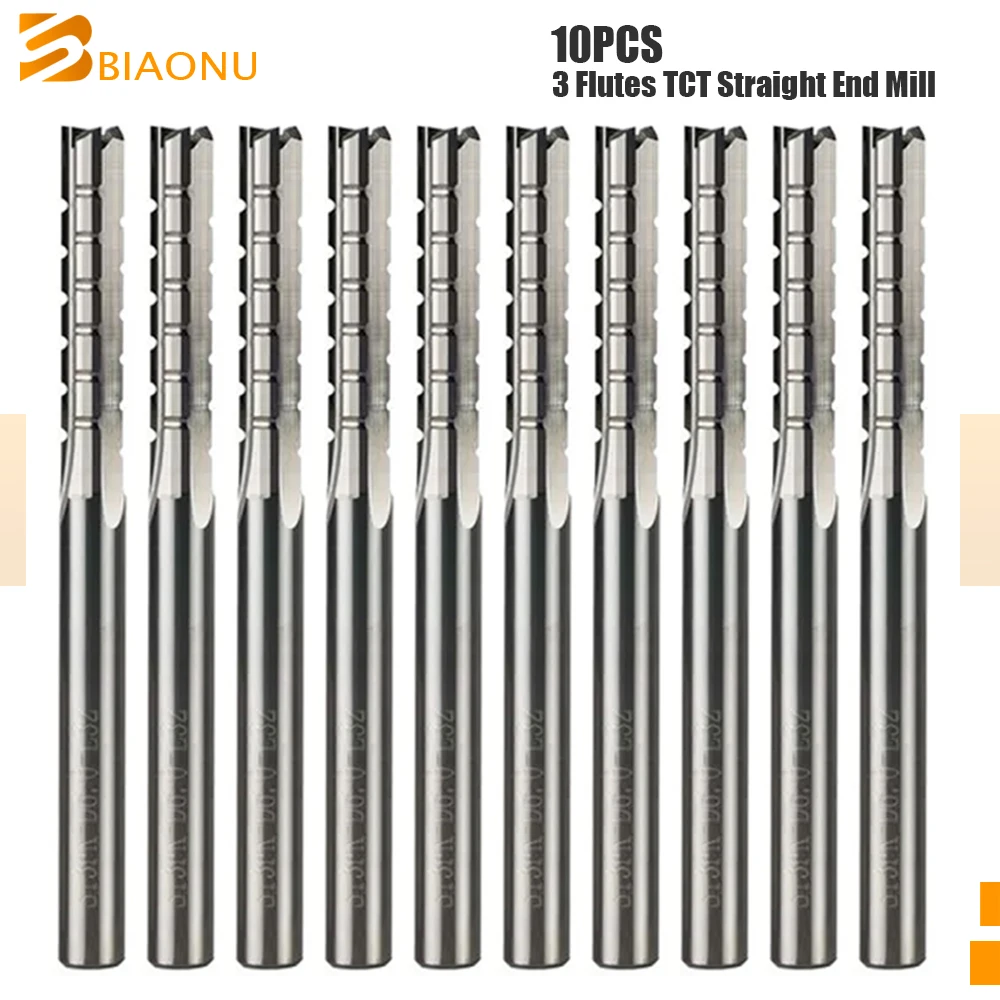 

Biaonu 10pcs 12.7mm TCT 3 Flutes Straight End Mill CNC Carving Router Bits Milling Tools Plywood Carbide Milling Cutter for Wood