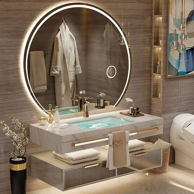 Rock Slab Seamless Ceramic Integrated Basin Bathroom Cabinet with Smart Mirror Double Washbasin Vanity Under Sink Furniture