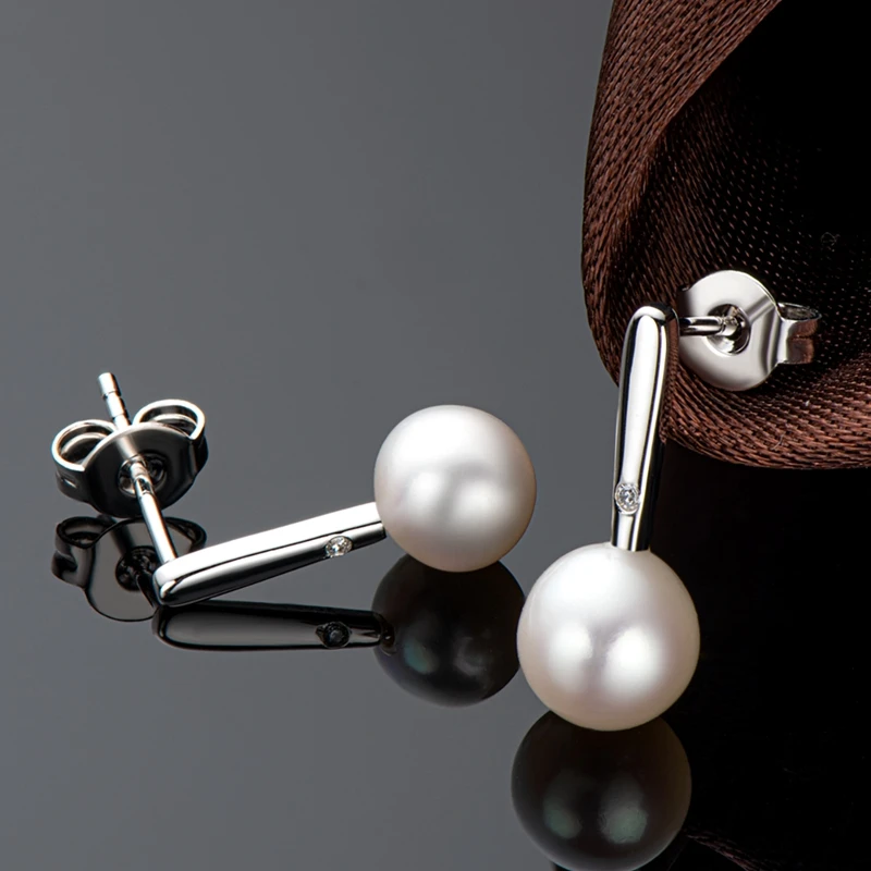 AINUOSH Korean 6.5-7mm Nature Freshwater Pearl Earrings 925 Sterling Silver Stud Earring For Women Elegant Pearls Jewelry