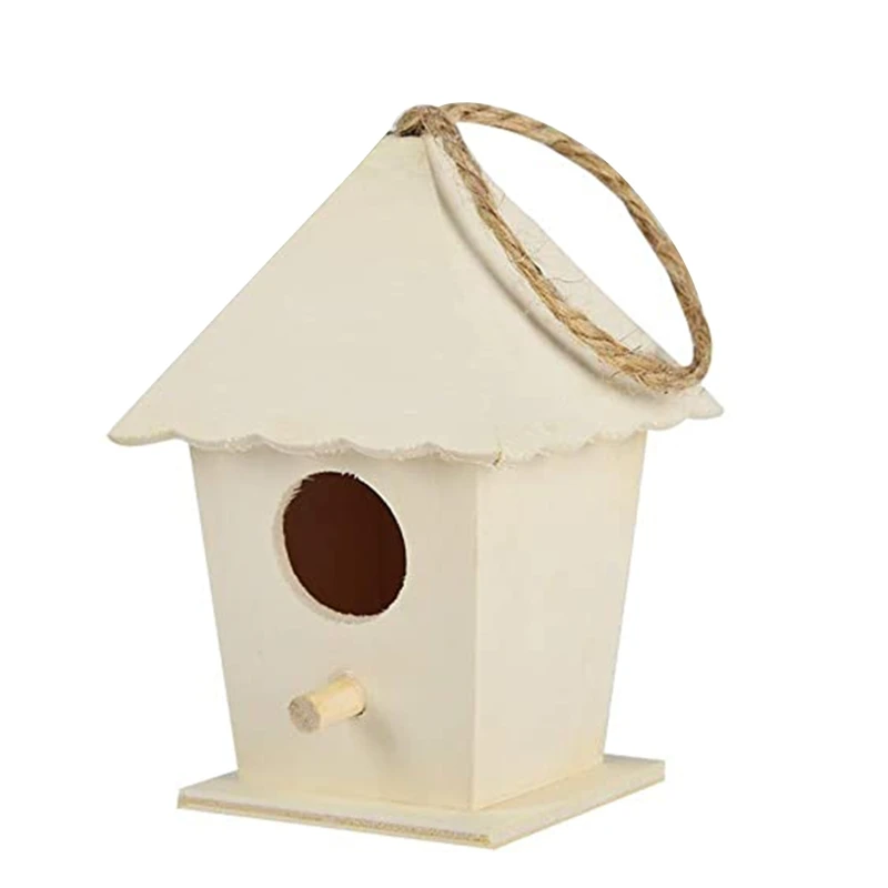 Wooden Bird House for Outside Nesting Box with Entrance and Perch for Sparrow