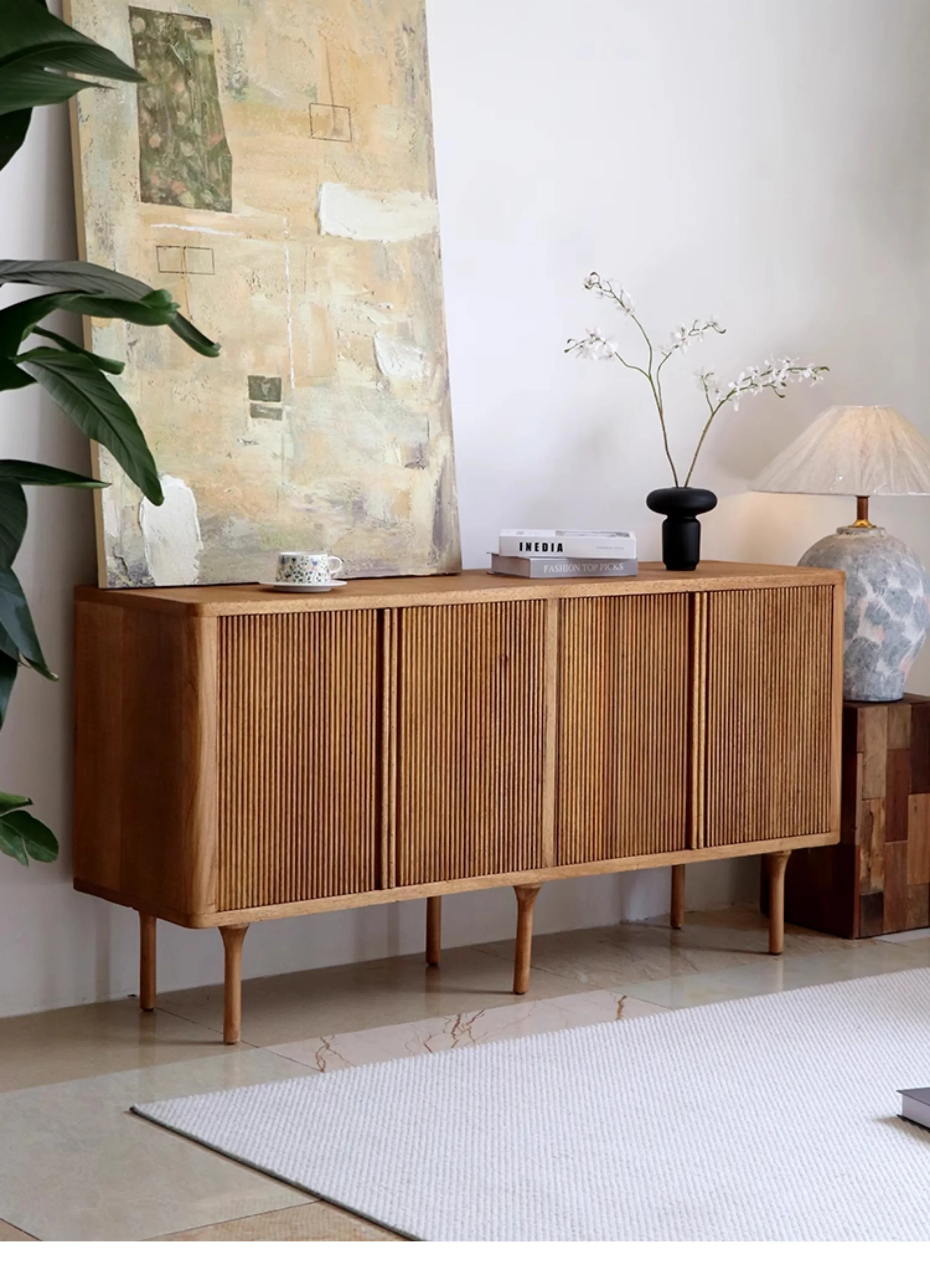 

A yj32 Wabi-Sabi Style Sideboard Cabinet Solid Wood Vintage Homestay Storage Wall Cabinet Living Room Retro