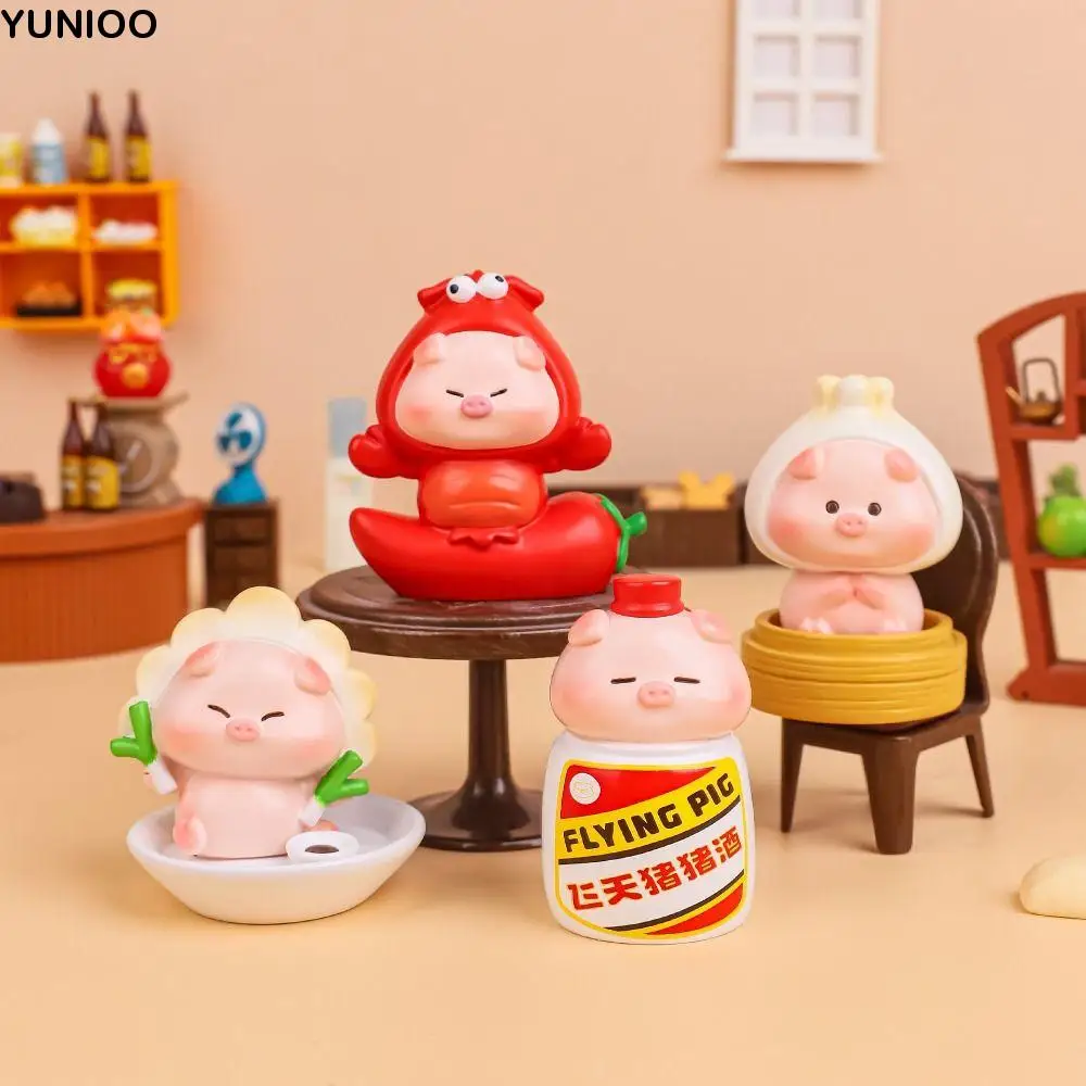 

Resin Cartoon Hamburger Pig Figurine Micro Landscape Statue Chips Pig Miniaturas Ornament Jewelry Mini Piggy Chef Car Ornament