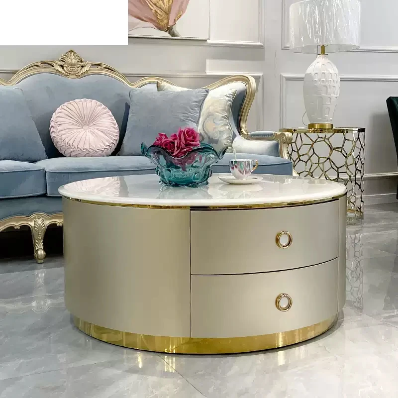 

！@New American Furniture Luxury Round Coffee Table Heavy Duty Oak Solid Wood Coffee Table From China