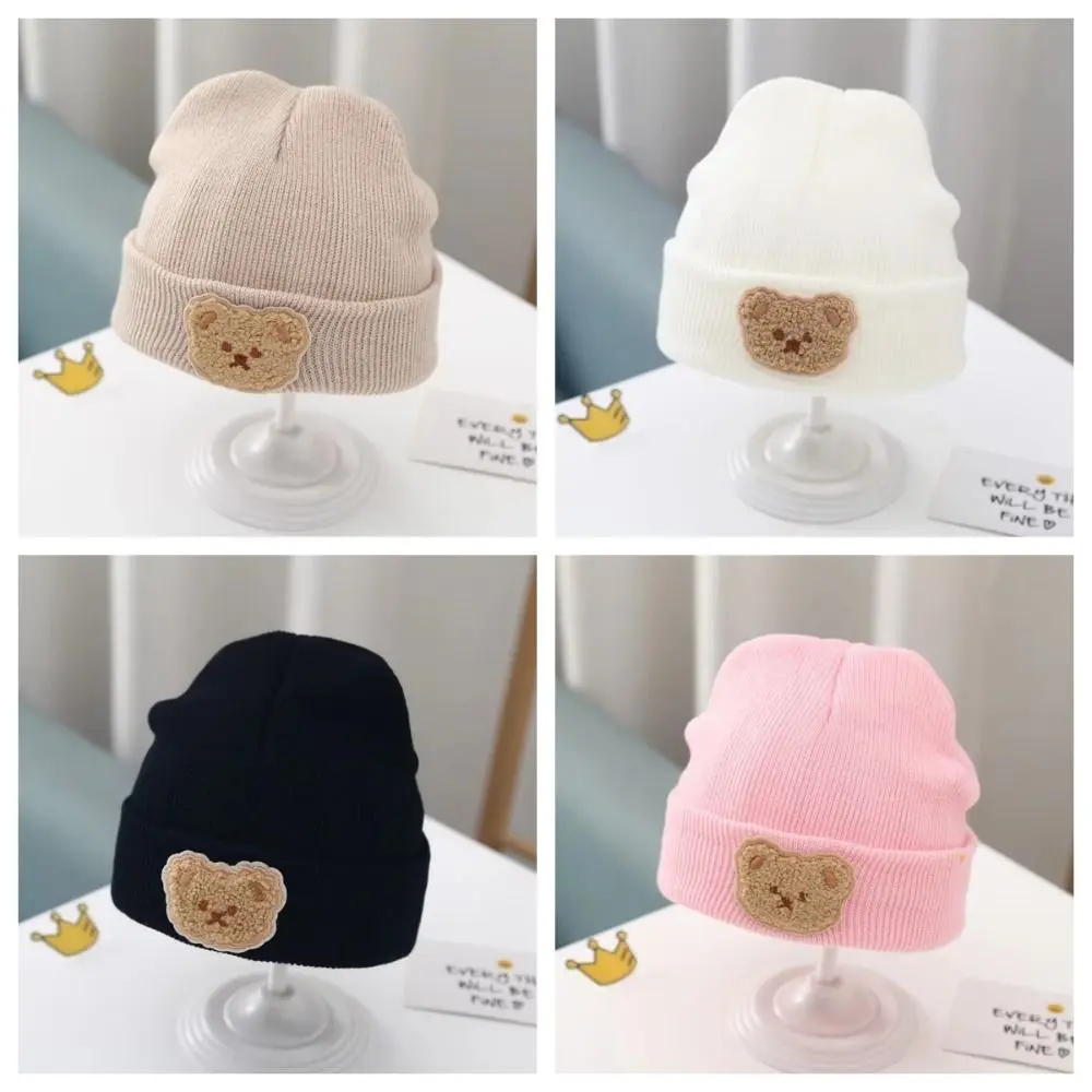

Милая корейская шапка с мультяшным медведем для новорожденных, мягкая вязаная шапка для защиты ушей, шапка для малышей, шапочка для мальчиков и девочек