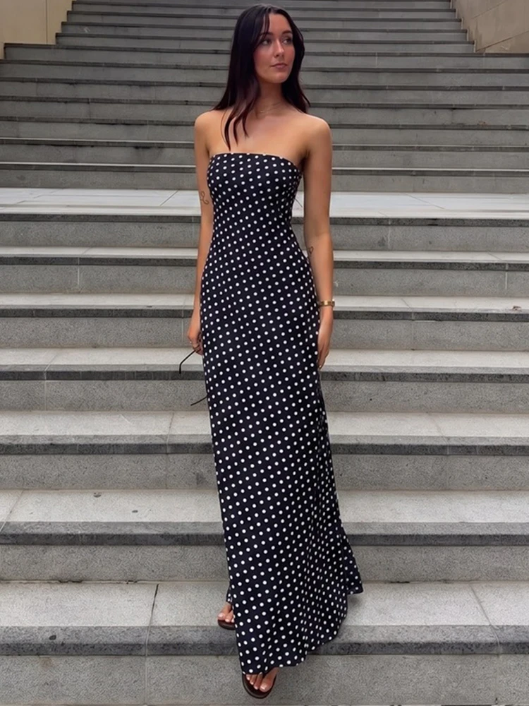 

Trendix Women's Dot Print Tube Dress Summer Sexy Off Shoulder Street Fashion Long Dresses Beach Party Elegant Evening Dress 2026