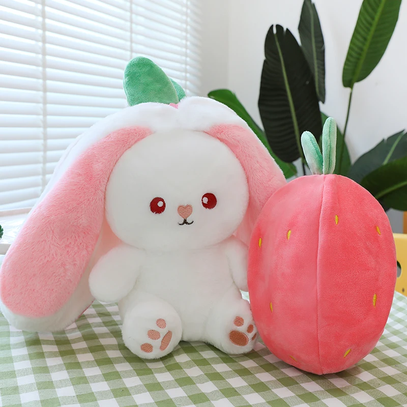 Internet Beroemde Transformerende Konijn Knuffel Roze Aardbei Bunny Kussen Plushie Kawaii Knuffeldier Cadeau Kerstcadeau