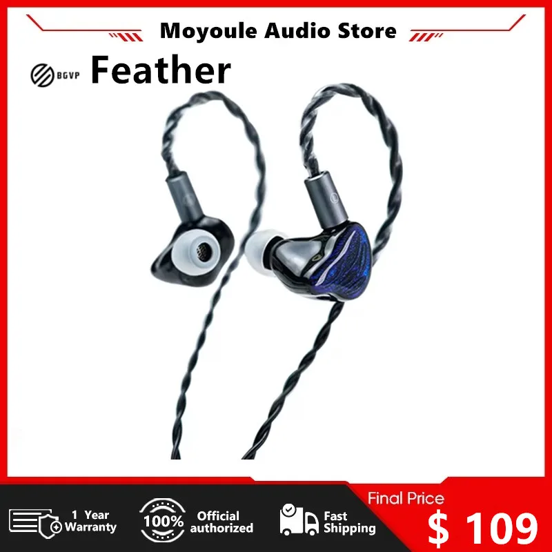 BGVP Feather 4BA+1DD Hybrid Driver HiFi Earphone IEM Games Esports Music Earbuds Sports Wired Headphones