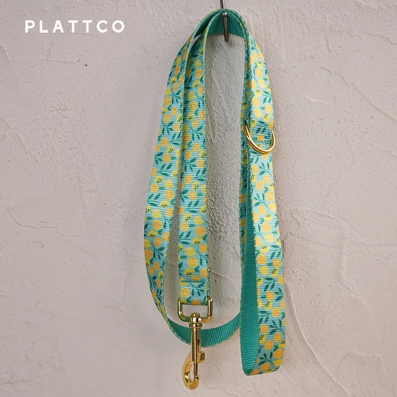 PLATTCO design unico guinzaglio per cani stampa LEMON TEASE pattern e fibbia in oro di alta qualità 5 dimensioni PDL329YG