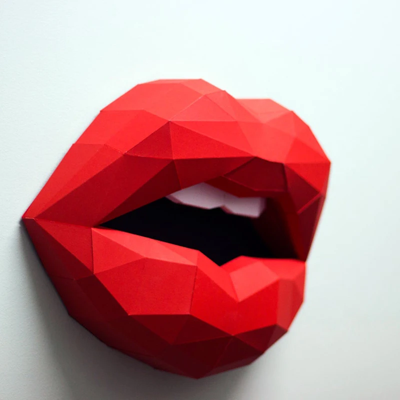 3D Paper Model Wall Art Red Lips Mouth Papercraft toys Home Decor Papier Decoration Puzzles Eductional DIY Toys  Gift for kids