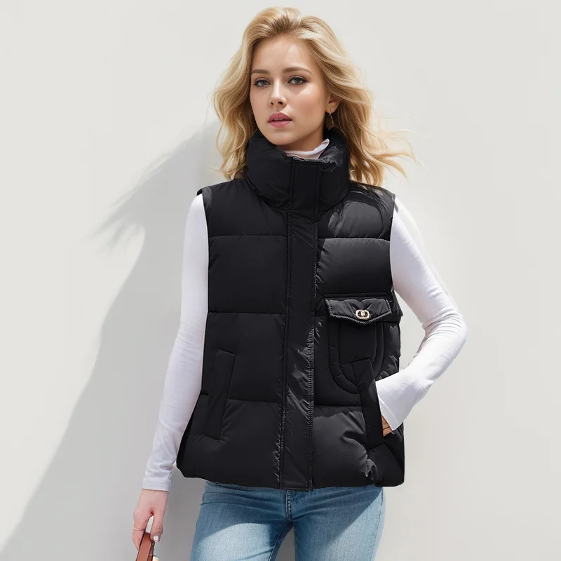 Women\'s Vest Cotton Jacket Female Lightweight Cotton Vest 2024 New Loose Shoulder Vest Jacket Women High Collar Warm Coats