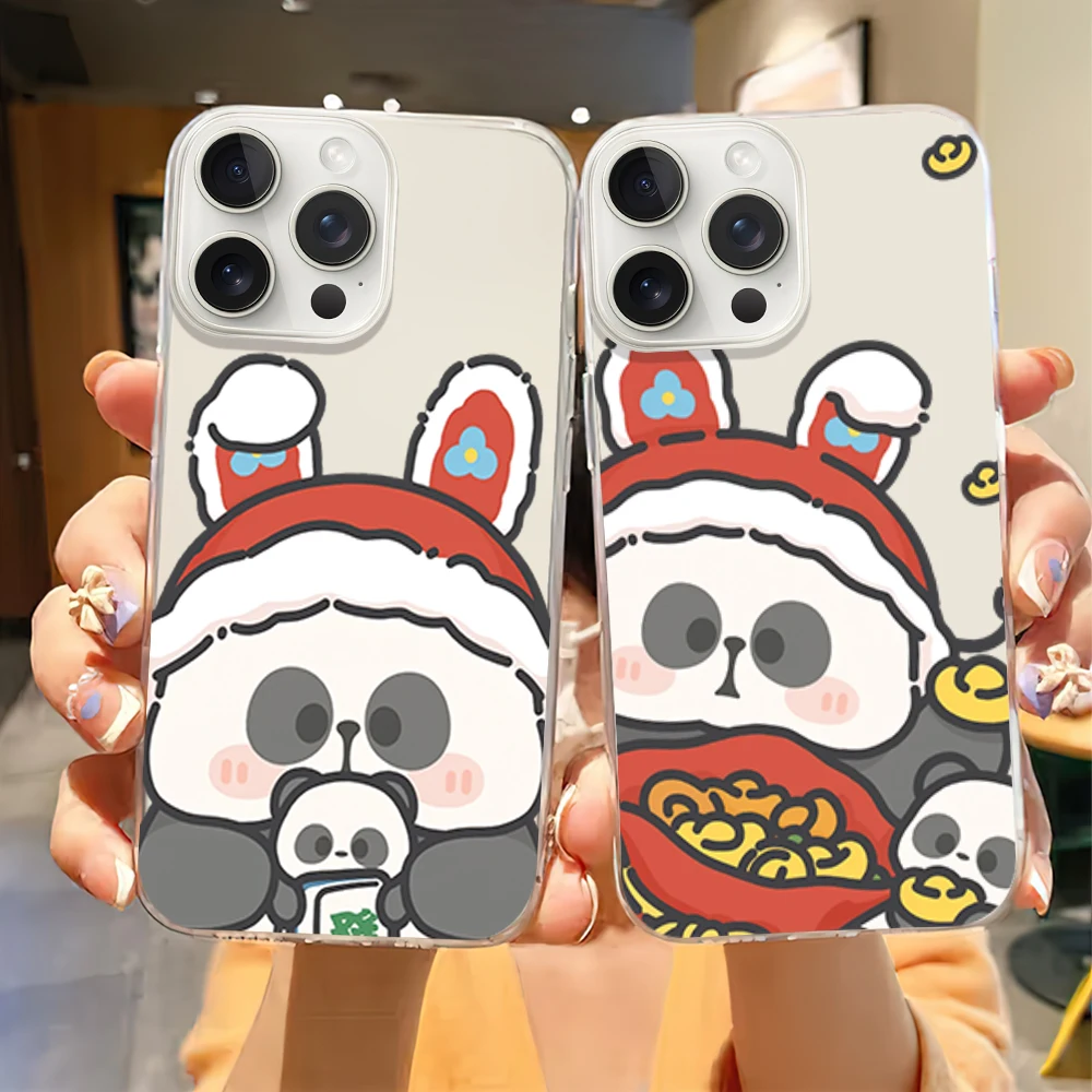 Cartoon Mr P-Pa Panda Cute Money Phone Case for iPhone 12 11 13 14 15 16 Max Pro Plus Transparent Soft Shell