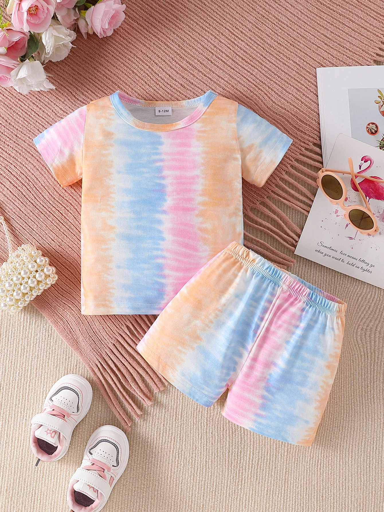 

2026 Spring Summer Baby Girl Tie Dye Short Sleeve Shorts 2-Piece Set 0-3Years: Soft Fabric Easy Wear Home Outdoor Daily Casual