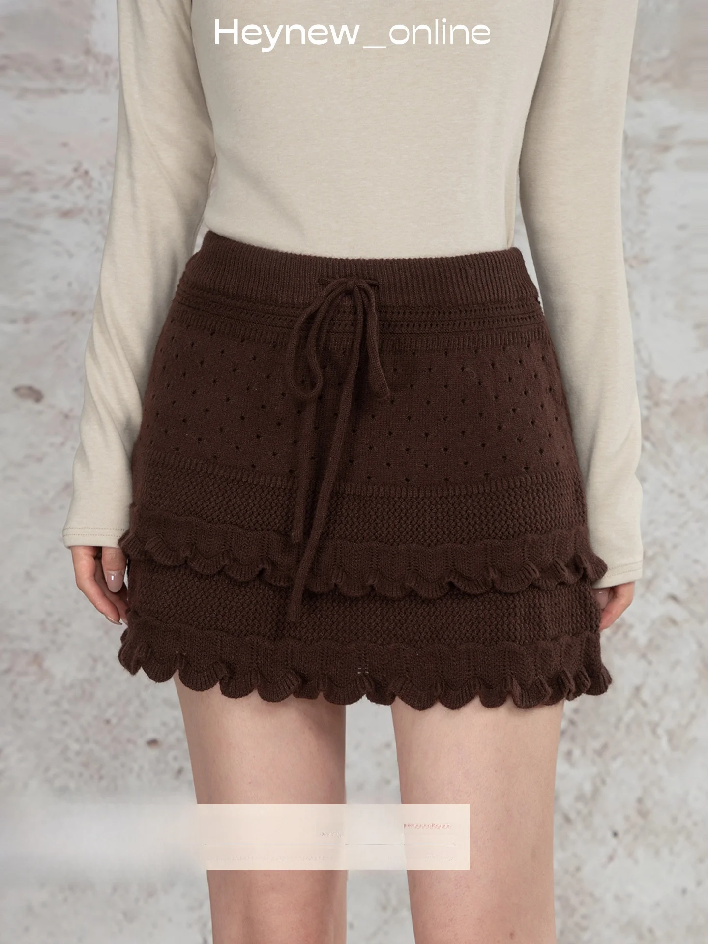 

Женская вязаная юбка Loveheynew кофейного цвета с завязками, А-силуэт, осенне-зимняя, укороченная, прямая, с высокой талией, для стройности фигуры
