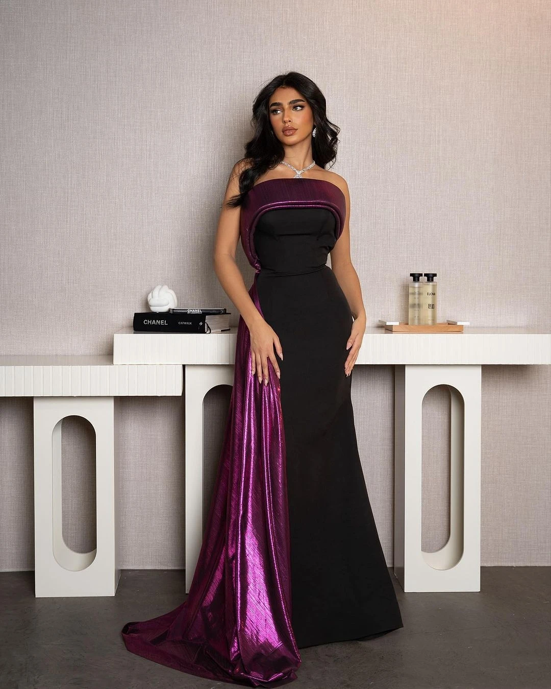 SoDigne Black Mermaid Arabic Evening Dresses Drapped Women Strapless Formal Prom Gowns Long Special occasion Dress Customized