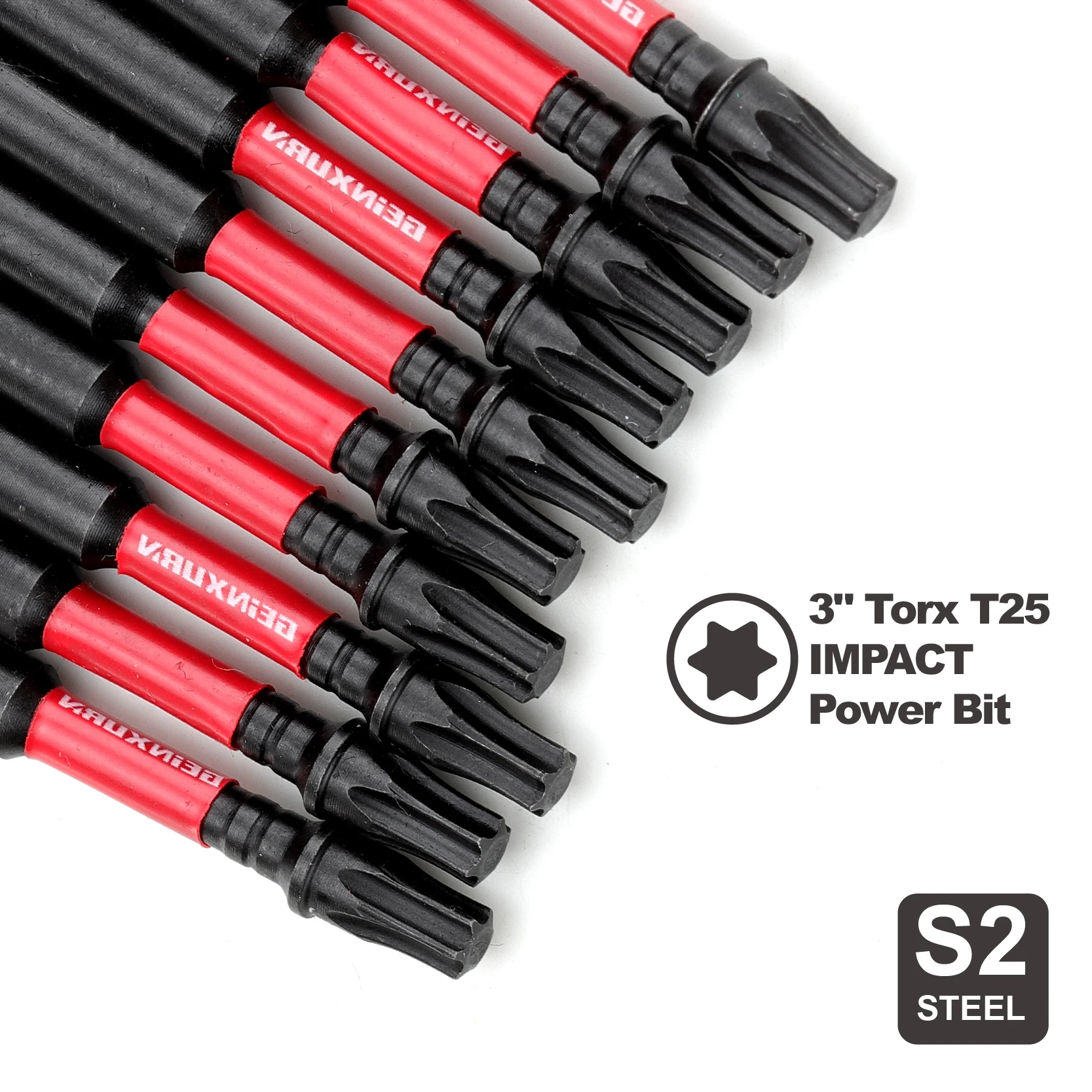 Geinxurn 3 Inches #25 Torx Impact Screwdriver Bit,S2 Alloy Steel Magnetic T25 Driver Bit Set