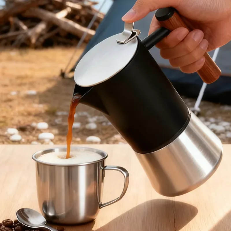 100ml 2 Cup Stainless Steel Moka Pot with Wooden Handle Stovetop Espresso Coffee Maker for Cappuccino and Latte