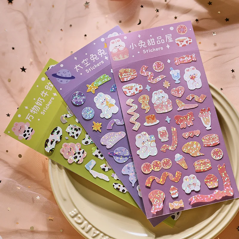 Bear Bunny Cow Sticker Glitter Decoration DIY Scrapbooking Stick Label Album Diary Journal Kawaii Stationery School Supplies