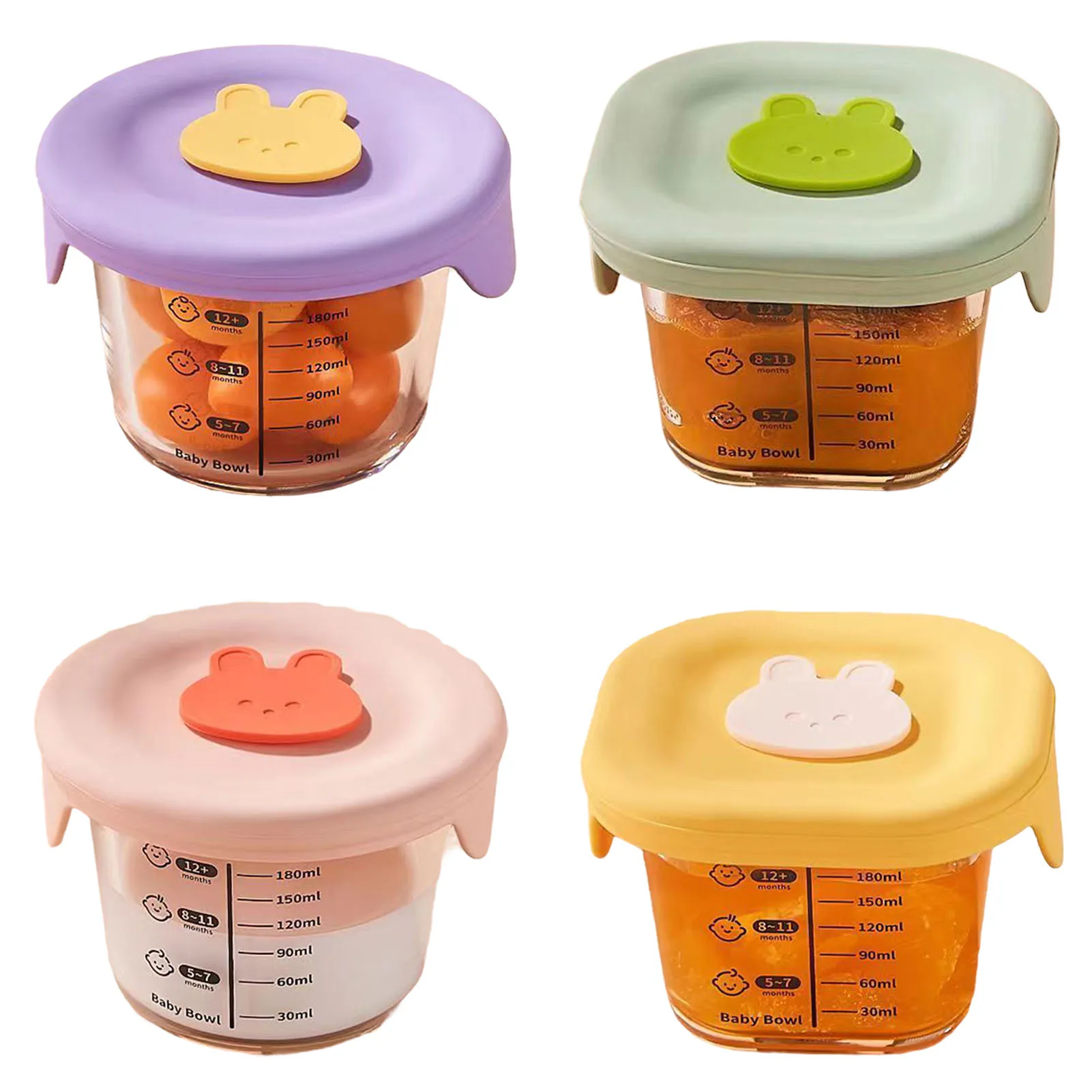 

New 4PCS/SET 230ML Glass Food Storage Box Frozen Baby Food Glass Cup Baby Food Storage Jar for Little Ones Microwave Safe