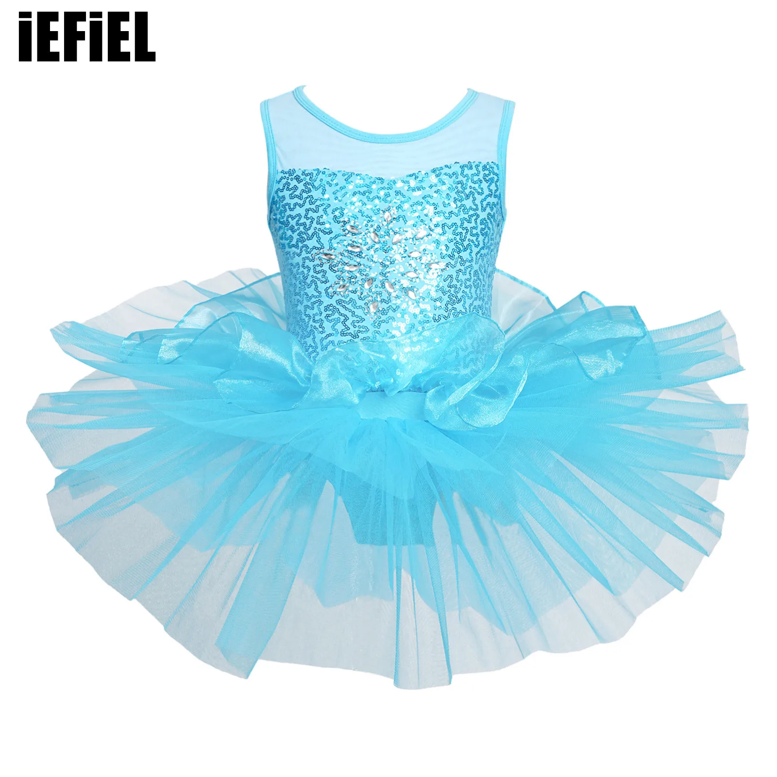 

Girls Sequins Ballet Dance Dress Sleeveless Gymnastics Leotard Dress Ball Gown Layered Dress for Ballet