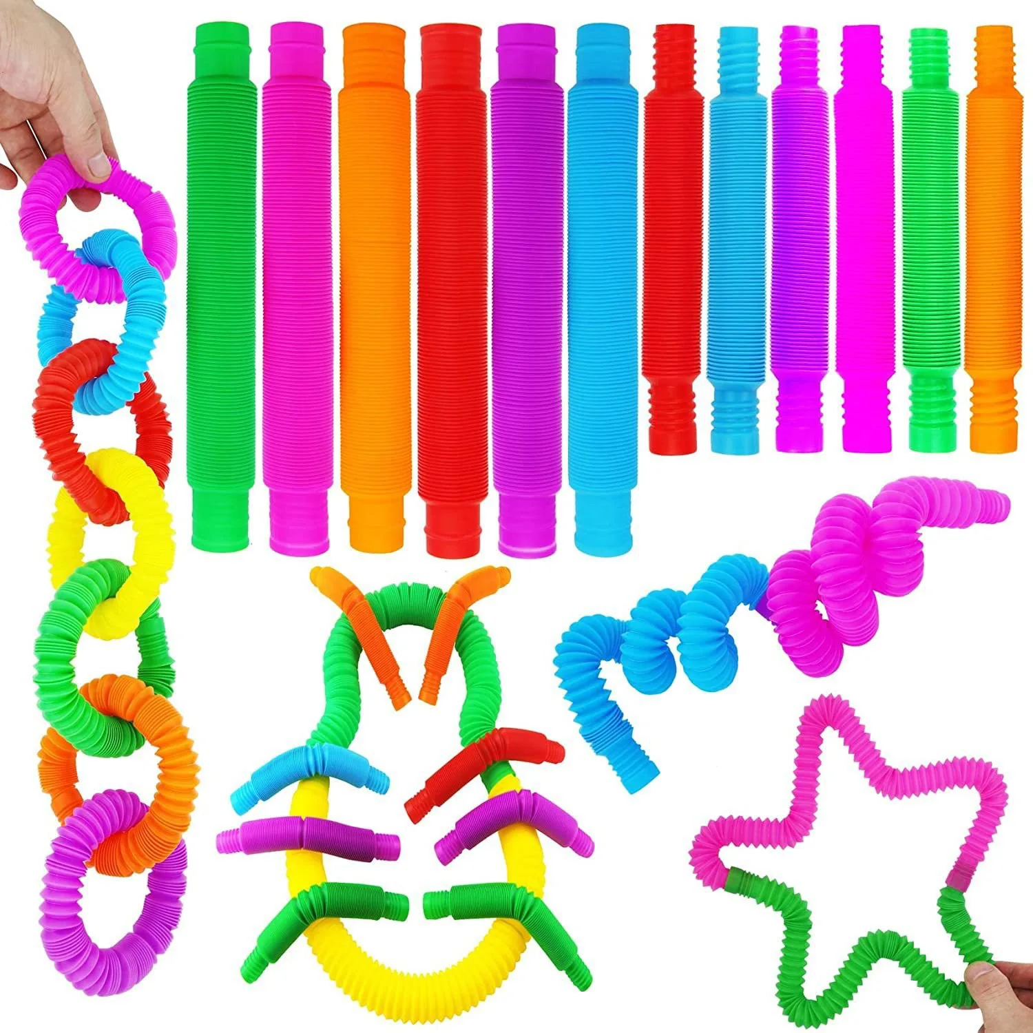 New DIY Pop Tube Fidget Toy, Flexible Bendable Telescopic Tube,Colorful Sensory Decompression Toy for Children Adults Party Gift