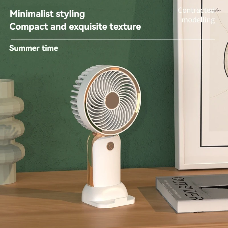 Handheld small fan, USB charging, strong wind power, student class desktop with base, mini outdoor small fan, phone holder