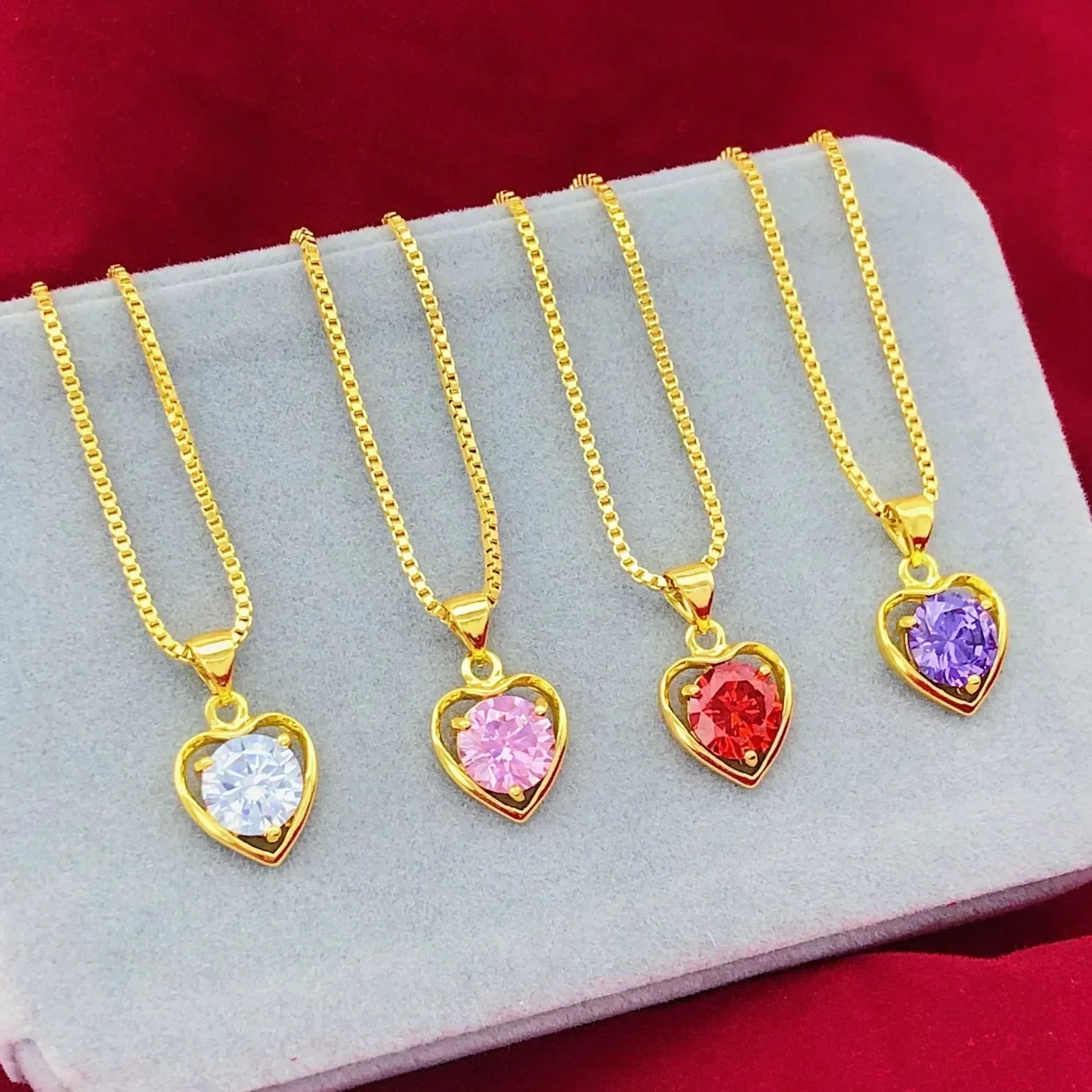 Eldorado Gold  9999 Real Gold 24K Color Treasure Series Love Pendant Necklace Zircon Gold Jewelry Gold Jewelry Love Set Chain