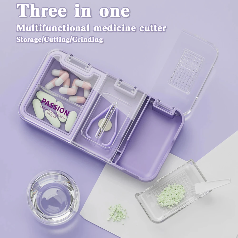 3 in 1 Pill Cutter Splitter Tiny or Small Large Pills Crusher Grinder with Powder Brush Grind Tablets Pill Carrier for Storage