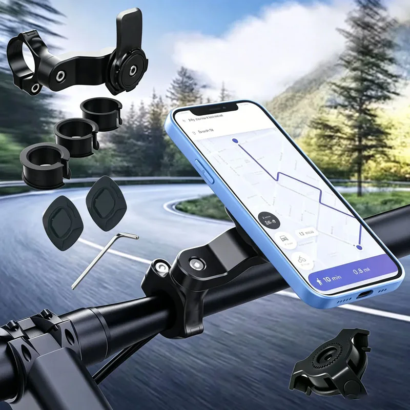 Motorcycle Phone Mount, Anti-Shake Bike Cell Phone Holder with Vibration Dampener, Quick Release Attach/Detach
