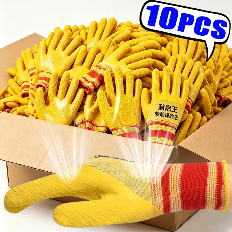 1/10pairs Wear-resistant Work Gloves Anti Slip Tire Rubber Safety Protective Mittens Gardening Warehouse Anti Fouling Gloves