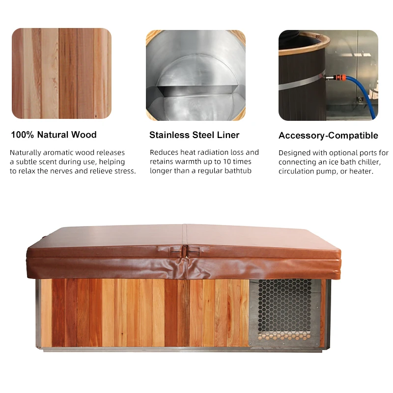 CHILLMEND Smart Cold Plunge Water Chiller and Wooden Ice Bath Tub with Stainless Steel Liner All in One Commercial Sauna Pools